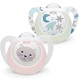 NUK Star Babyschnuller | 0–6 Monate | Day & Night Schnuller | BPA-freies Silikon | Pink Cat | 2-teilig