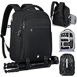 RAINSMORE Fotorucksack Kamerarucksack Groß mit 14 Zoll Laptopfach Leicht Kamera Rucksack DSLR SLR Kameratasche Regenschutz für Canon Nikon Sony Schwarz