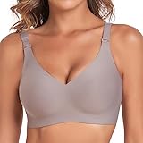 Vinfact Nahtloser Minimizer BH Damen Ohne Bügel V-Ausschnitt Bralette Damen BHS Atmungsaktiver Und Ultrakomfortabler T Shirt Schlaf BH Mit ZusäTzlicher BH-VerläNgerung(Grau,XL)