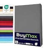 Buymax® Spannbettlaken 90x200cm Baumwolle 100% Spannbetttuch Bettlaken Jersey, Matratzenhöhe bis 25 cm, Farbe Anthrazit-Grau