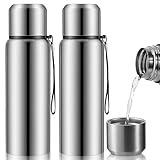 Maxcheck 2 Stück isolierte Vakuum-Kaffeeflasche mit Tasse 620 ml Edelstahl-Wasserflasche versiegelte Thermoflasche für heißes und kaltes Getränkwasser (Silber)