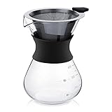 YunNasi Pour Over Kaffeebereiter Hand Kaffee Edelstahl Handfilter aus Glas mit Permanentfilter (400ML)