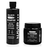 NAVIR Professionell | Silbershampoo und maske SILVER | Toner für graue, blonde und blondierte Haare (Shampoo 300 ml + Maske 250 ml)