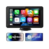 7 Zoll Wireless Carplay Display Android Auto Display mit Touchscreen,Tragbarers Carplay Autoradio Android Auto Bildschirm mit AUX/FM,GPS Navigation,Siri,Mirror Link,Bluetooth für alle Fahrzeuge