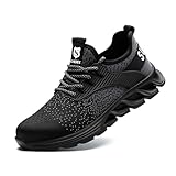 SUADEX Sicherheitsschuhe Arbeitsschuhe Herren Damen Leicht Arbeitsschutzschuhe Stahlkappenschuhe Atmungsaktiv mit Stahlkappe Schwarz 44 EU