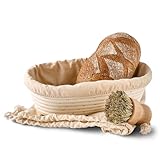 Gärkorb Oval 28cm - Set mit Bürste, Leinentuch & Brotbeutel - Brotkorb aus nachhaltigem Rattan - Zum Brotbacken - Brot Backen Zubehör