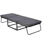 HOMCOM Gästebett klappbar, 2-in-1 Klappbett Hocker, Verstellbare Kopfteilhöhe, Polyester+Stahl+Schaumstoff, Grau, 192 x 68 x 37 cm
