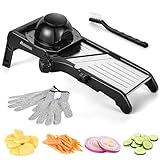 Midone Mandoline Slicer - Verstellbarer Gemüseschneider mit Waffel Frittierschneider, Mandoline Food Slicer für Küche, Edelstahl Food Chopper, Tomatenschneider Kartoffelschneider mit R