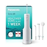 Panasonic Series 600 Ultraschall-Munddusche EW-DJ67-W303, Zahndusche, Munddusche kabellos, 200 ml, IPX7, 2 Ultraschalldüsen, 1 kieferorthopädische & 1 Zungenreinigungsdüse, 5 Wasserdruckstufen, Weiß