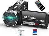 Videokamera 4K Camcorder 48MP 30FPS mit IR Nachtsicht, 18X Digitalzoom Webcam Video Kamera 3-Zoll 270° Rotation Touchscreen Vlogging Kamera für YouTube mit Fernbedienung, 2 Batterien, 32GB SD Karte