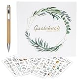 Gästebuch Hochzeit, 22 x 22 cm Hochzeitsgästebuch mit 213 Sticker Hochzeit Gästebuch und Stifte, Blanko, 100 Seiten, Gästebuch Konfirmation für Hochzeiten, Ideal als Polaroid-Album Hochzeitsalbum