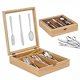 WPAJIRZO Besteckkasten mit Deckel, Besteckkiste 4 Fächer für Küche oder Schublade, Holz Besteckbox Besteck Organizer Besteckbox Aufbewahrung von Löffel Gabel Messer