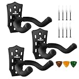 Philorn Gitarrenhalter für Die Wand 3 Stück, Gitarrenhalterung Wand mit Drehbarer Schwammhaken für Akustikgitarre, Bass, E-Gitarre, Ukulele, elektrische Gitarre(Schwarz)