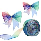 cobee 50 Yards Regenbogen Bänder, Organza Chiffon Band für Geschenkverpackungen, Regenbogen Satin Band für Geschenkverpackungen Hochzeit Party Dekoration(50 Yards)