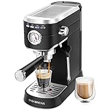 CASABREWS Espresso Siebträgermaschine 20 Bar, Edelstahl-Espressomaschine mit professionellem Milchaufschäumer, Klein Kaffeemaschine Espresso für Cappuccino, Latte & Macchiato, 1L Wassertank, Schwarz