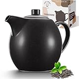 Happy Lemuro Teekanne mit Siebeinsatz Keramik - 1,2 l - Keramik Teekanne Schwarz (Anthrazit) - Tea Pot - Teapot Ceramic - Teekanne Steingut - Tee Zubehör - Teezubereiter für Losen Tee