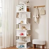 360° Drehbares Schuhregal, 7-Lagige Schuh Und Taschenvitrine Im Modernen Sechseckigen Design, Platzsparender Mehrzweckschrank Für Garderoben Und Eingangsbereiche – Aufbewahrung In Elegantem Weiß