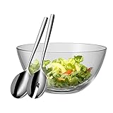 WMF Taverno Salatschüssel Set 3-teilig, Salatbesteck Edelstahl 25 cm mit Salatschale, runde Schale 23,5 cm, Salatschüssel Glas, spülmaschinengeeignet