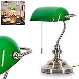 Tischleuchte Havsta, 1-flammige Tischlampe aus Metall in Altmessing, Vintage Leuchte im Retro Design mit Glasschirm in Grün, mit Zugschalter, 1 x E27-Fassung, ohne Leuchtmittel