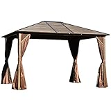 Outsunny Gartenpavillon Pavillon 300L x 365B x 262H cm Gartenzelt Festzelt Partyzelt mit 4 x Doppel-Seitenteilw wetterfest Aluminium Polyester Bronze