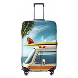 Koffer-Schutzhülle im Vintage-Van im Strand mit Surfbrett-Aufdruck, Reisegepäckschutz, Trolley-Koffer, geeignet für Reisen und Geschäftsreisen, Schwarz , 85