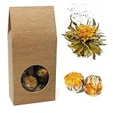 Quertee – 10 x Teeblume/Teerose fruchtiger Grüntee mit toller Blütenoptik – Teerosen mit weißen Teespitzen und Ringelblumenblüten – Golden Fortune Balls Geschenk