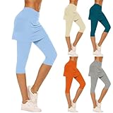 Damen-Leggings mit Rock, einfarbig, elastisch, hohe Taille, Fitness-Leggings, Capri-Leggings, Röcke, aktive Hose, Tennishose, athletischer Rüschenrock mit Leggings, Golf-Skorts, Pickleball, Yoga