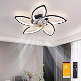 Leise Deckenventilator mit Beleuchtung, Schwarz Deckenleuchte Dimmbare mit Ventilator Fernbedienung APP 3 Farbtemperatur 6-Speed Decken Ventilatorn für Schlafzimmer Wohnzimmer Esszimmer, 70cm