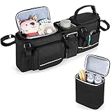 HODRANT Hängender Doppel Kinderwagen Organizer, Kompatibel mit Baby Jogger City Mini GT2 Double & Kompatibel mit BOB Duallie Kinderwagen, Kinderwagen Caddy mit abnehmbarer Kühltasche, Nur Tasche