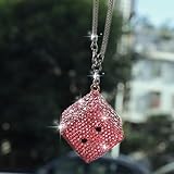 MOTOFITOOL Kreative hängende Würfel mit Punkten, Auto-Rückspiegel-Charm, glitzernder Auto-Charm, Rückspiegel-Zubehör, stilvolle Auto-Innendekoration (Rosa)