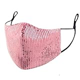 AmyGline Pailletten Baumwolle Mundschutz mit glitzer Wiederverwendbar Waschbar kreatives Trend Atmungsaktiv Staub-Schutz Gesichtsschutz Mund Halstuch for Outdoor Radfahren Wandern (Rosa, 1PC)