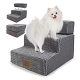 Sytopia Hundetreppe für Bett - rutschfeste Haustiertreppe für kleine Hunde und Katzen, 3-stufige Hunderampe für Sofa mit hochdichtem Schaumstoff und abnehmbarem Bezug, 45 x 38 x 34 cm