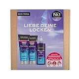 John Frieda Traumlocken Vorteils-Set für lockiges - Shampoo, Conditioner, Styling Spray & gratis MegRhythm Augenmaske - Für schwungvoll definierte Locken - Versorgt das Haar mit Feuchtigkeit