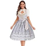 Dirndl Damen Midi Elegante Lila, Dirndl Bluse Damen mit Bluse Spitze & Dirndl & Schürze Set 3 Teilig, Trachtenrock Knielang Lang, Karneval Oktoberfest Outfit Hochgeschlossen Trachtenkleid Edles (M)