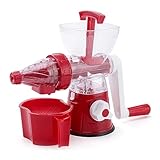 Jeenuuder 1 x Manuelle Saftpresse, Boden aus Silikon mit Saugnapf, Handkurbelpresse, einfach zu bedienen, tragbare Zitruspresse, Saftpresse, Rot.
