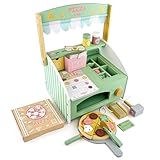 MERKAN, Pizza-Backset, für Kinder, Holz Pizzaöfen, Pizzastücke, versch. Zutatenpflaster, Pizzamesser, bewegliches Pizzamesser Holz, Terminal und Karte