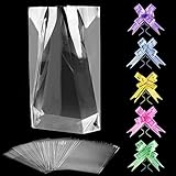 50 Stück Cellophantüten Klar 20 x 30 cm Transparente Zellophanbeutel Süßigkeiten Tüten mit 50 Pull Bögen Klare Flache Cello Cellophan Taschen für Süßes Geschenk Cupcake Gastgeschenke