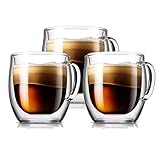 vienberg 200ml doppelwandige Gläser mit Henkel | aus Borosilikatglas Hand geblasen | Thermo Glas, Thermogläser | für Latte Macchiato, Teeglas, Kaffeeglas doppel isoliert (3 Stück)