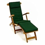 Divero Liegestuhl eleganter Deckchair Florentine Steamer Chair Teakholz Liegenauflage mit Kopfteil mit 4 Segmenten wasserabweisend Bezug abnehmbar mit Reißverschluss (dunkelgrün)