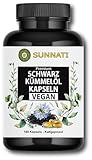 Sunnati® Schwarzkümmelöl Kapseln Vegan - Kaltgepresst, Ägyptisch, mit Vitamin E - 1000 mg Tagesdosis hochdosiert - 180 Vegane Schwarzkümmel Öl Kapsel in Deutschland hergestellt