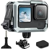 FiTSTILL Aluminium-Käfig-Schutzgehäuse für Go Pro Hero 12 11 10 9 Black mit Kaltschuhadapter & Batterie-Seitentür & Sockel & Schrauben