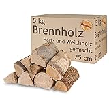 Brennholz Gemischt Kaminholz 5-500 kg Buche Eiche Birke Kiefer Fichte Holz Für Ofen und Kamin Kaminofen Feuerschale Grill Feuerholz 25 cm Wood Kammergetrocknet Flameup, Menge:5 kg