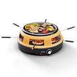 Klarstein 3-in-1 Raclette-Tischgrill mit Steinplatte & Pizzaofen, Grill für 6 Personen, Gerät mit 6 Pfännchen, Indoor Raclette-Ofen Groß für Käse, Fleisch & Mini Pizza