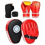 YORWHIN 3-in-1 Boxhandschuhe und Pratzen Set für Kinder und Jugendliche, Kinder-Boxhandschuhe, Gebogene Handpratzen mit Handbandagen, Boxausrüstungsset für Boxtraining, MMA, Muay Thai, Taekwondo