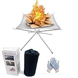 Tragbare Feuerstelle für Camping, Outdoor Faltbare Feuerstelle Kamin mit hitzebeständigen Handschuhen und Tragetasche, 41,9 cm faltbare Edelstahl-Mesh-Feuerstelle, Kamin, Grill-Feuerschale für den