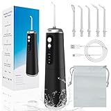 Munddusche Kabellos Water Flosser mit 4 Modi & 5 Düsen, Upvital Munddusche Tragbare 280ML Zahndusche, IPX7 Wasserdicht & 2000mAh Batterie, USB-C Wiederaufladbare Zahnreiniger für Reisen & Hause