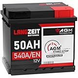 LANGZEIT AGM Batterie 50Ah 12V 540A/EN Start-Stop Autobatterie VRLA Batterie