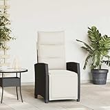 Gartensessel mit Beistelltisch Verstellbar Schwarz, Poly Rattan, Relaxsessel Garten, Gartenstuhl Hochlehner Verstellbar, Terassenstuhl Außen, 65 x 58 x 94 cm