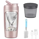 GOMETY Elektrischer Shaker, 650ML Automatischer Protein Mixer, Protein Shaker Elektrisch mit Pulverfach, Proteinshake, BPA-frei, USB Wiederaufladbar für Cremige Eiweiß Shakes (Klassiker, Rosa)