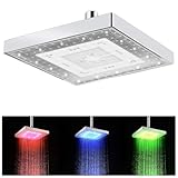 8 Zoll(20cm) Duschkopf Regendusche LED Kopfbrause Regenduschkopf mit 3 Farben Temperaturkontrolle, Hohem Durchfluss Brausekopf Dusche Quadratisch für Home Badezimmer